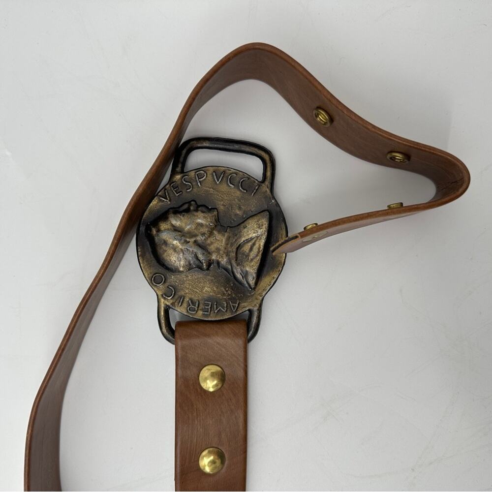 Amerigo Vespucci Brown Studs Coin Buckle Belt - Picture 7 of 10